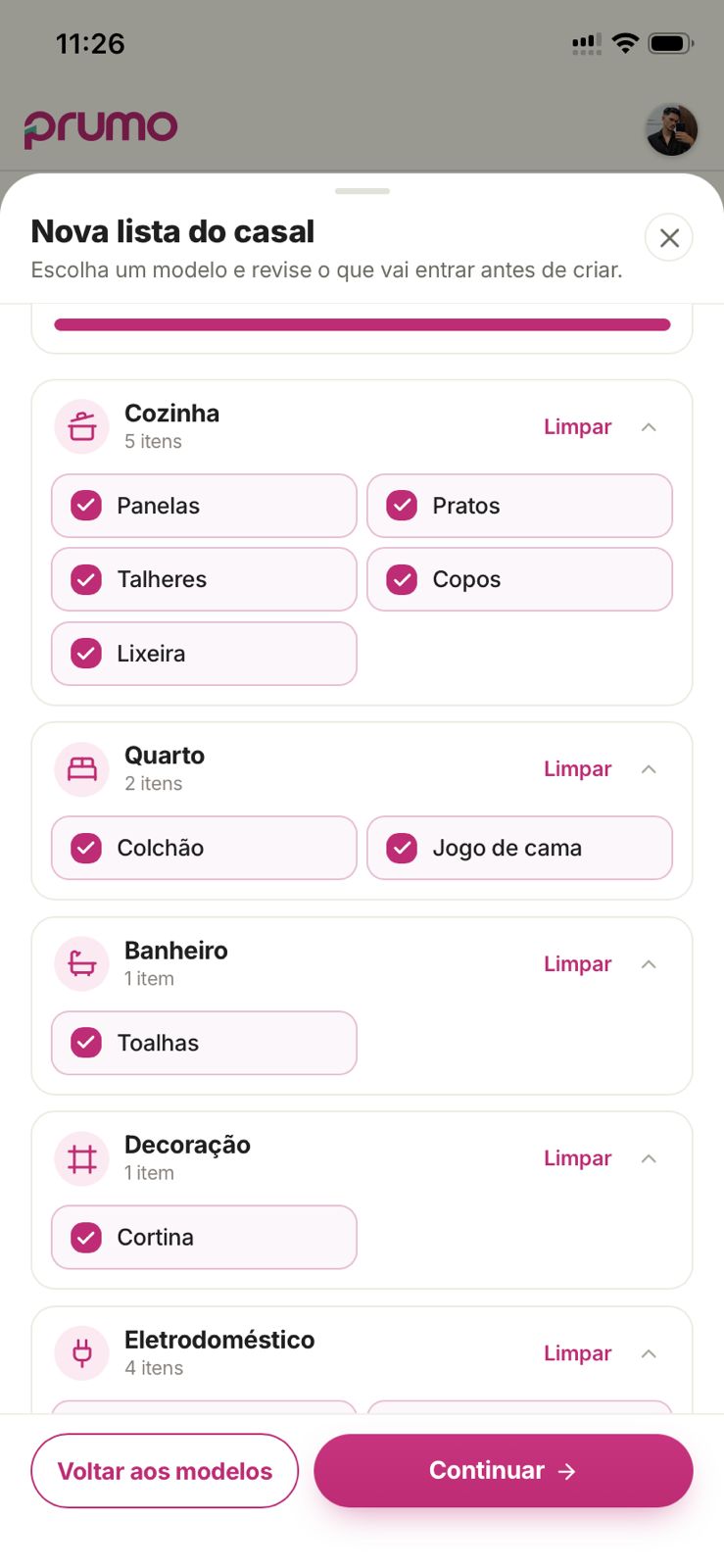 Lista do casal no Prumo: checklists por cômodo