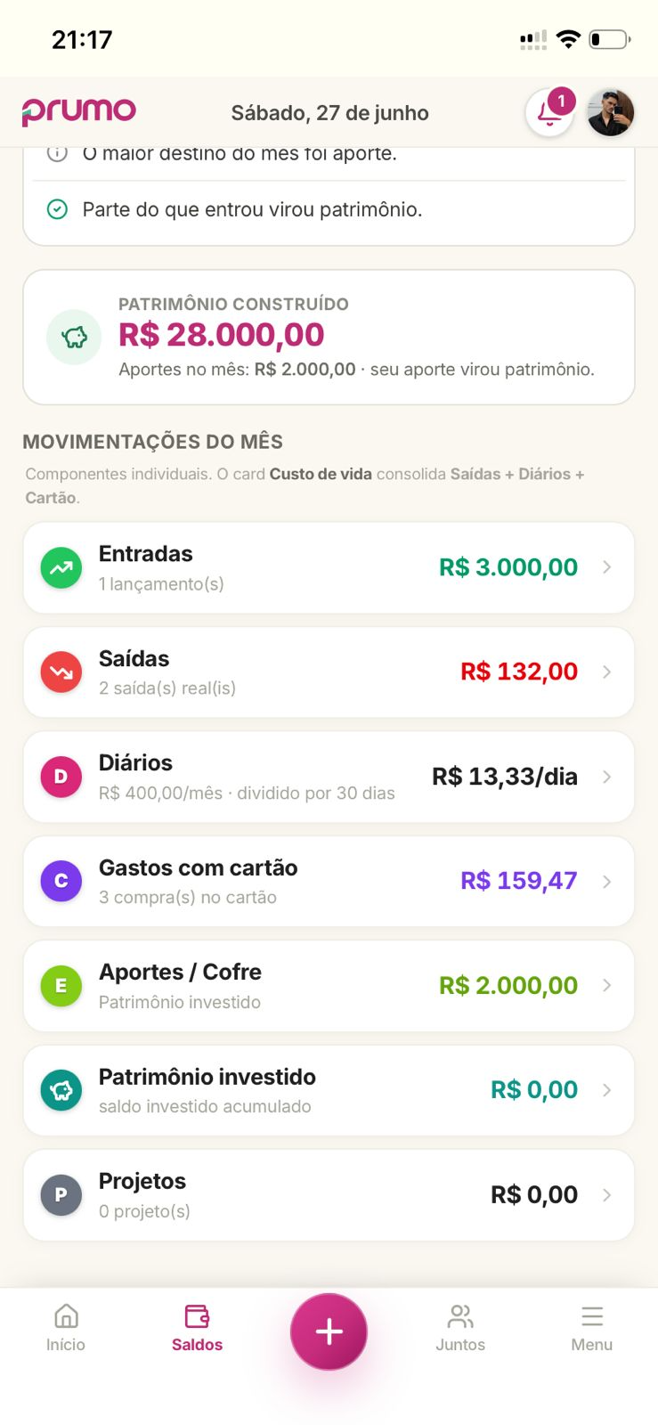 Tela Movimentações do Prumo
